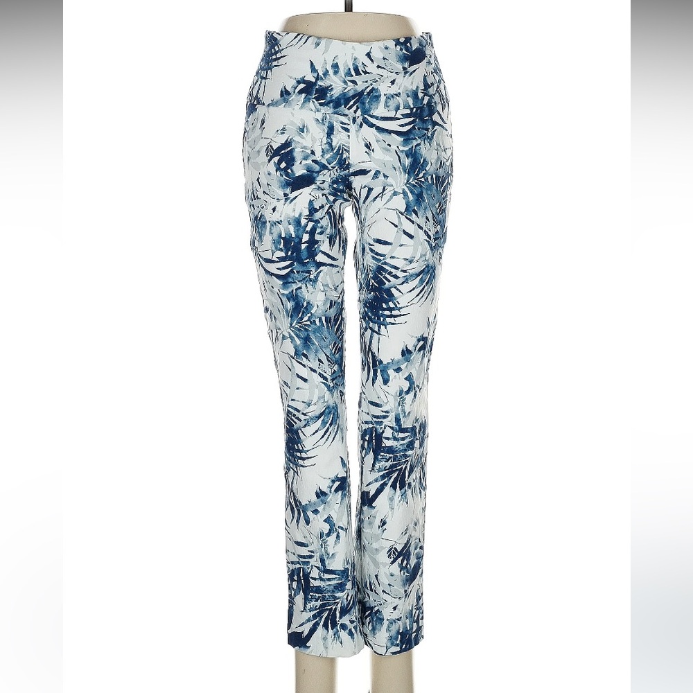 Blue and White Cropped Tropical Print Pants
